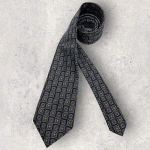 GIANFRANCO VALENTINO Black/Purple/Gold Geometric Silk LUXURY Tie HANDMADE ITALY